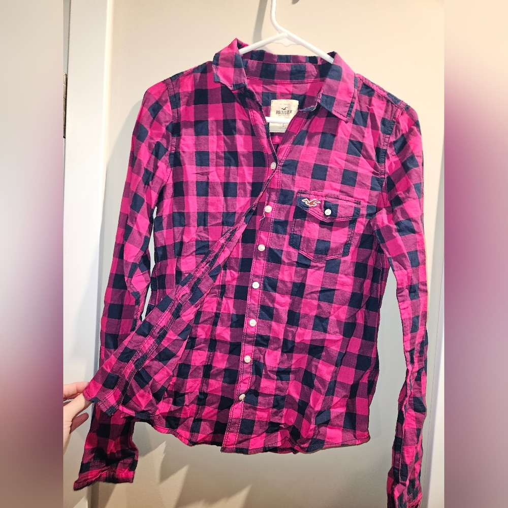 Hollister small women teen girl red purple black long sleeve button down Flannel
